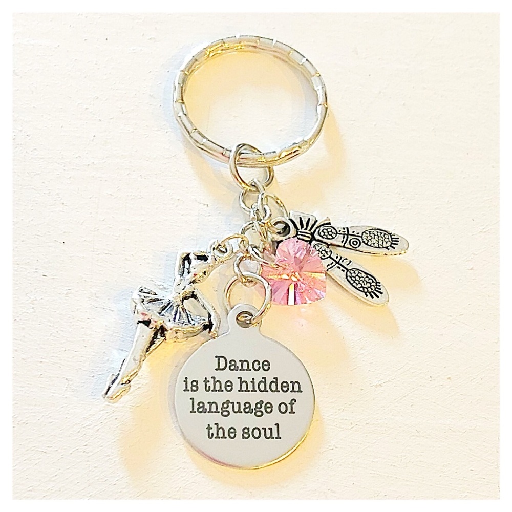 Personalized 💗 Dance Theme Silver Charm Keychain
